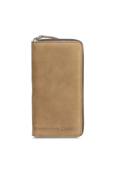 Gardiyan Nubuck Tan Zippered Portfolio Wallet