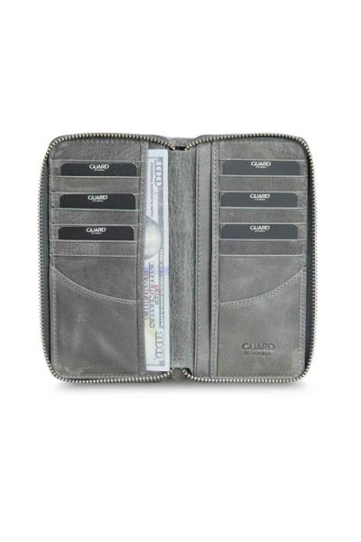 Guard Antique Grey Zippered Portfolio Wallet