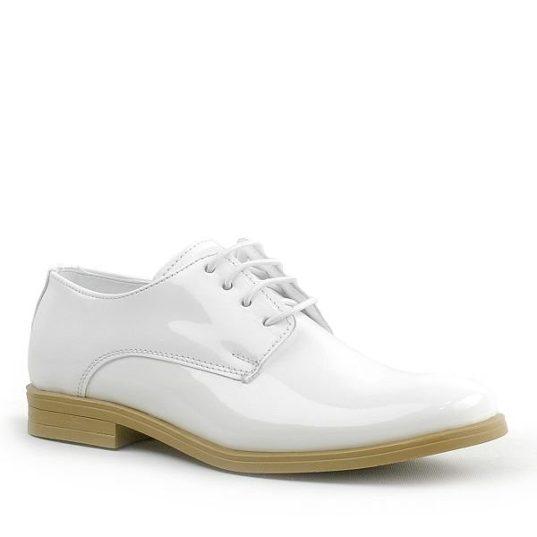 حذاء أكسفورد للأطفال من الجلد اللامع باللون الأبيض الفاتح من Rakerplus