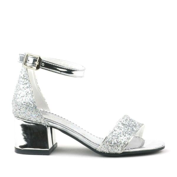 Вечерние модельные туфли для девочек с серебряными блестками на толстом каблуке с одним ремешком Elsa