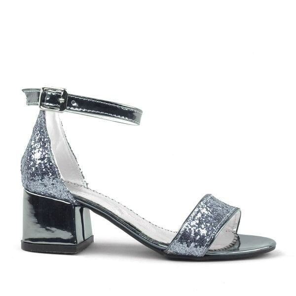 Elsa Platinum Glitter Thick Heeled Girls' Evening Dress Shoes