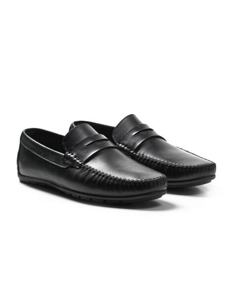 Perge Siyah Hakiki Deri Erkek Loafer Ayakkabı
