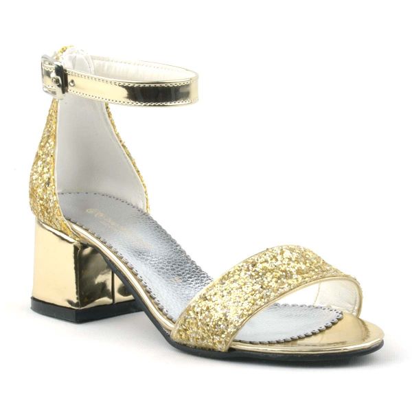 Elsa Gold Glitter Thick Heeled Girls Dress Evening Shoes