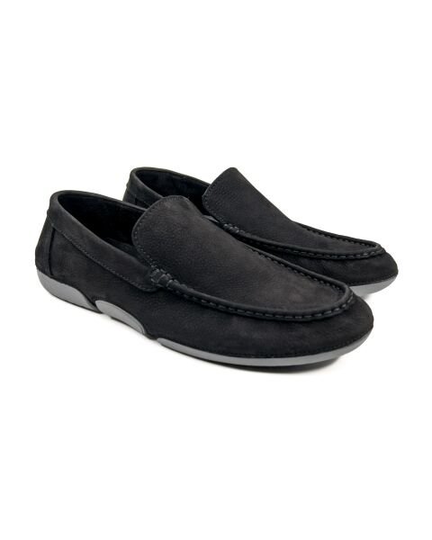 Olympos Siyah Nubuk Hakiki Deri Erkek Loafer Ayakkabı