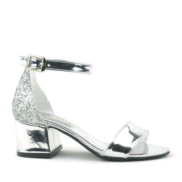 Вечерние модельные туфли для девочек на толстом каблуке с серебряными зеркальными блестками Elsa