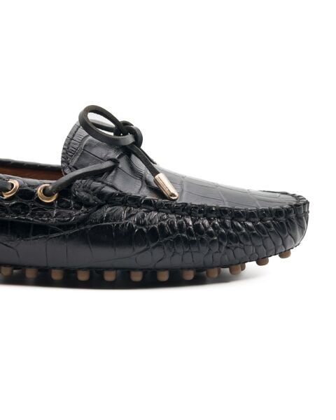 Patara Kadın Siyah Kroko Desenli Hakiki Deri Loafer Ayakkabı