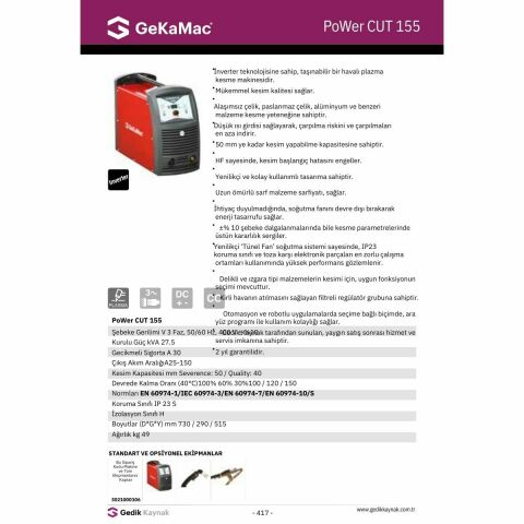 GeKaMac PoWer CUT 155 Plazma Kesme Makinası