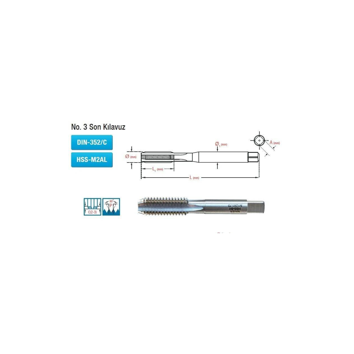 No.3 Son Kılavuz M22x2.5 Dın352/C Hss-M2AL