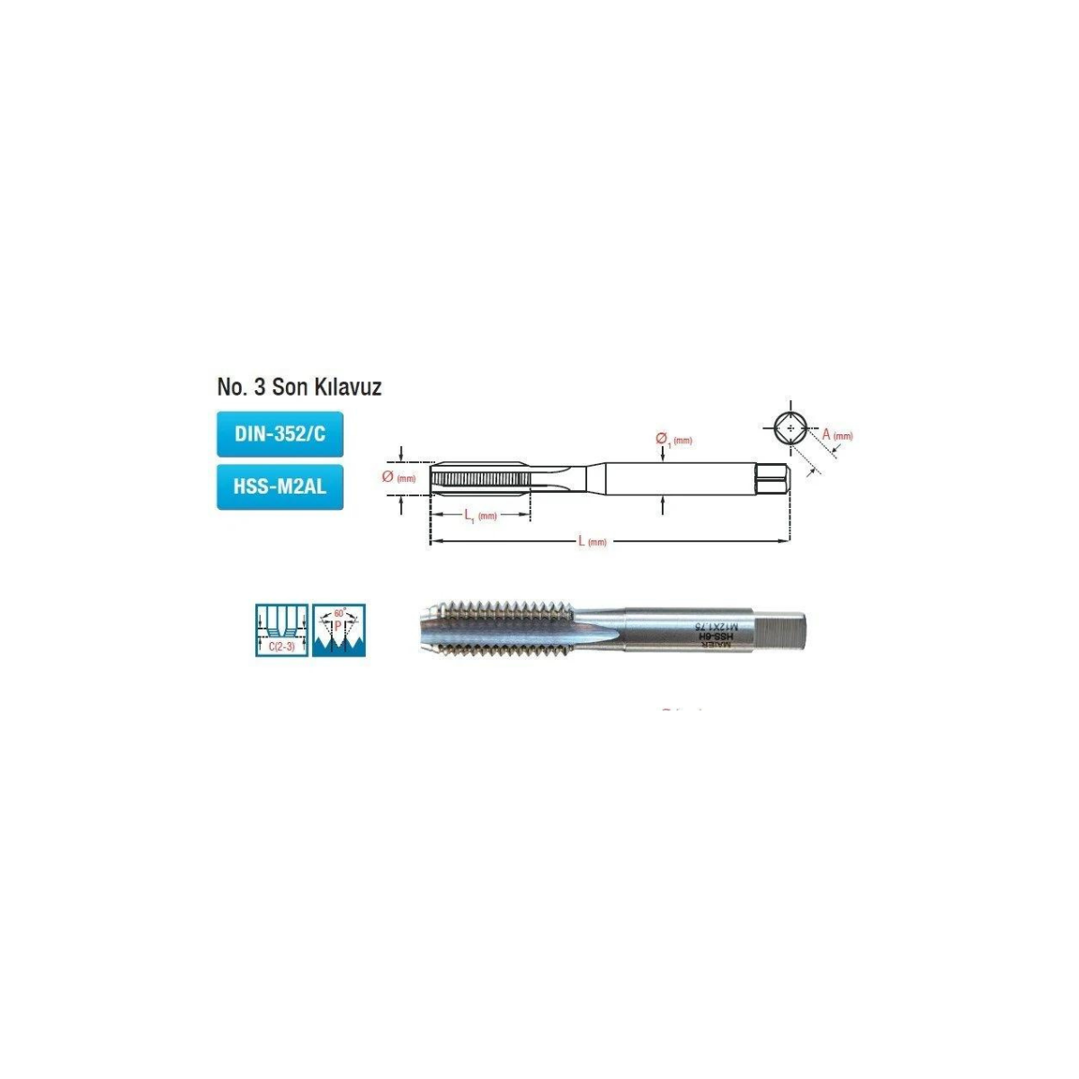 No.3 Son Kılavuz M24x3 Dın352/C Hss-M2AL