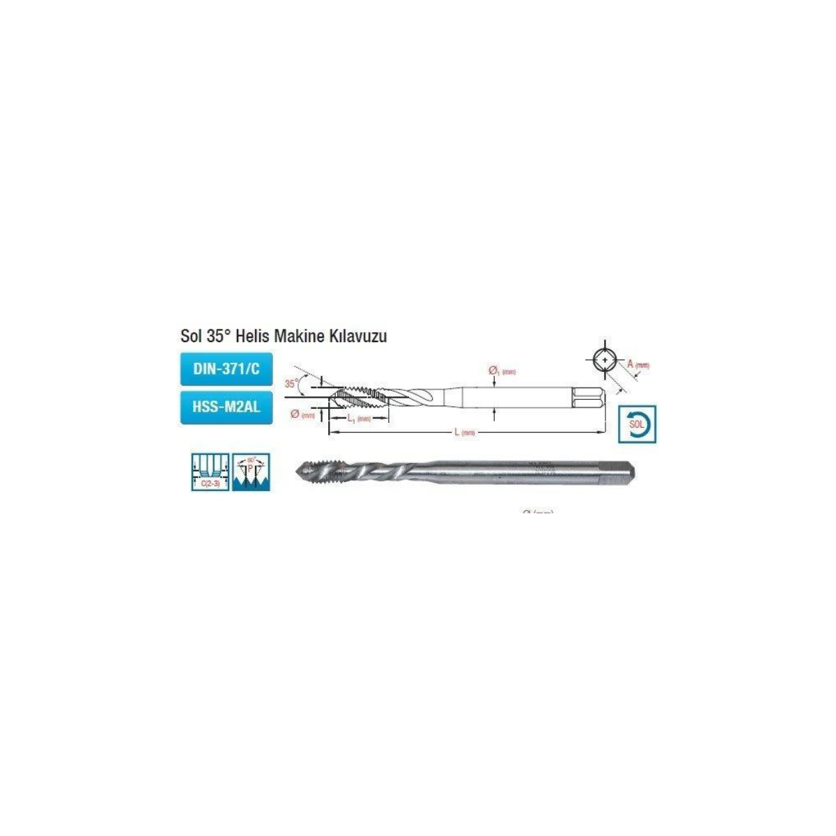 Sol 35° Helis Makine Kılavuzu M6x1 Dın-371/C Hss-M2AL