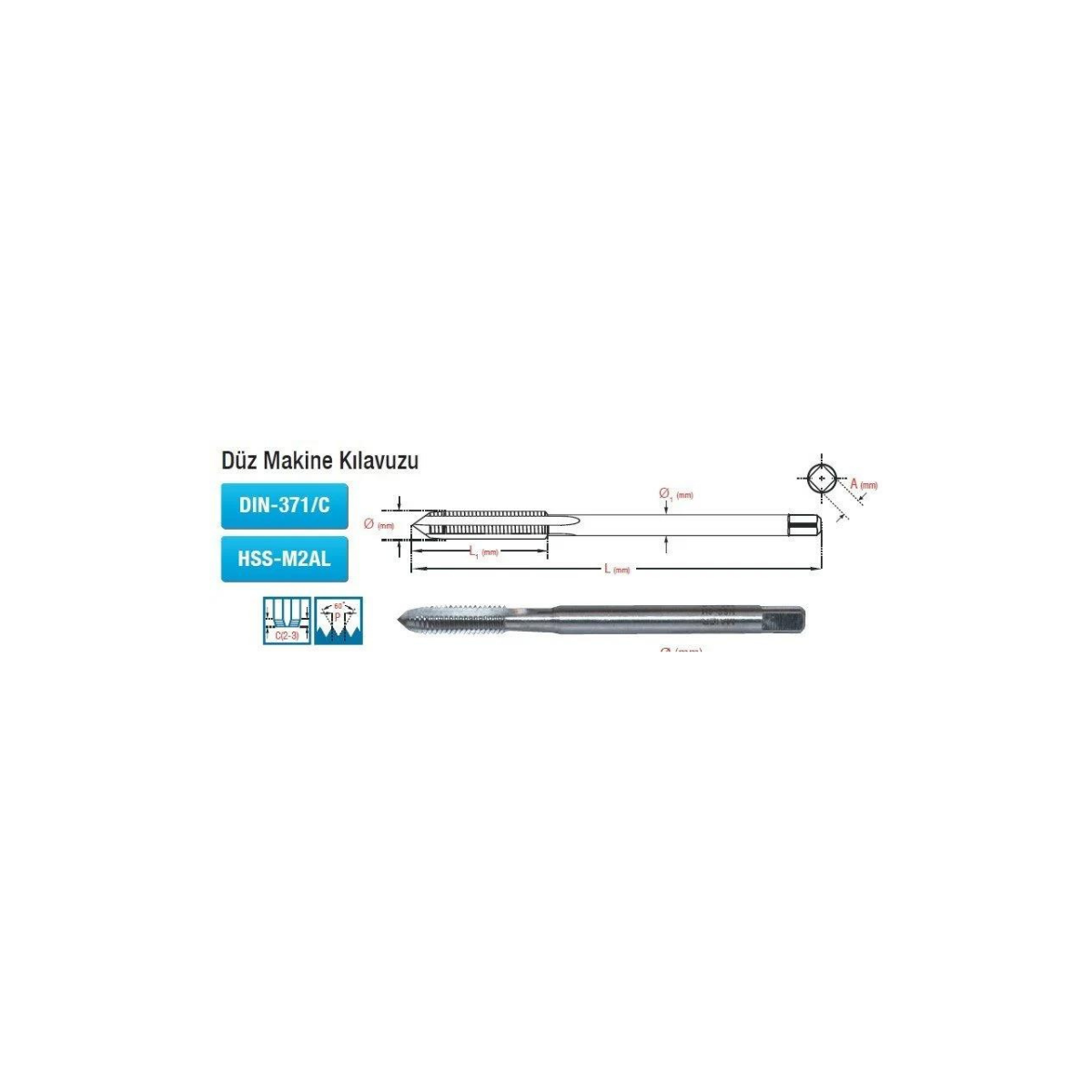 Düz Makine Kılavuzu M16x2 Dın-371/C Hss-M2AL