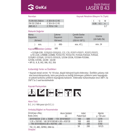 Geka Laser B 43 Bazik Elektrot 2,5X350 Mm