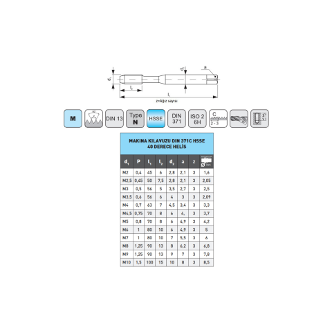 Narex M3,5 Makina Kılavuzu DIN 371C HSSE 40 Derece Helis 2090 OX