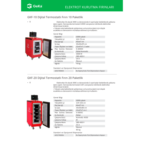 Geka GKF-20 Paketlik Dijital Termostatlı Elektrot Kurutma Fırını