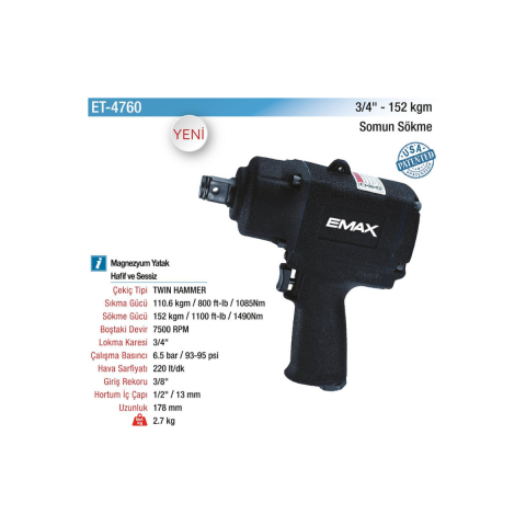 Emax Havalı Somun Sökme Makinesi 3/4'' - 152 Kgm