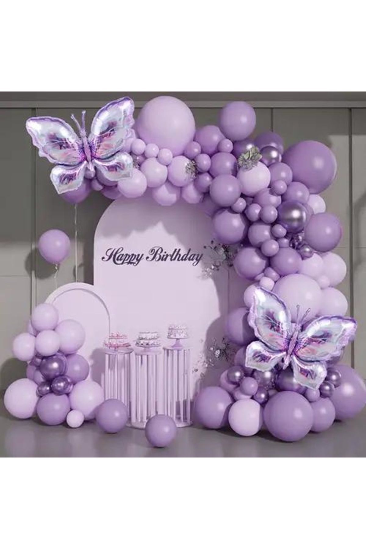 Krom Mor Pastel Lila ve Makaron Lila Balon Zinciri 100 Adet