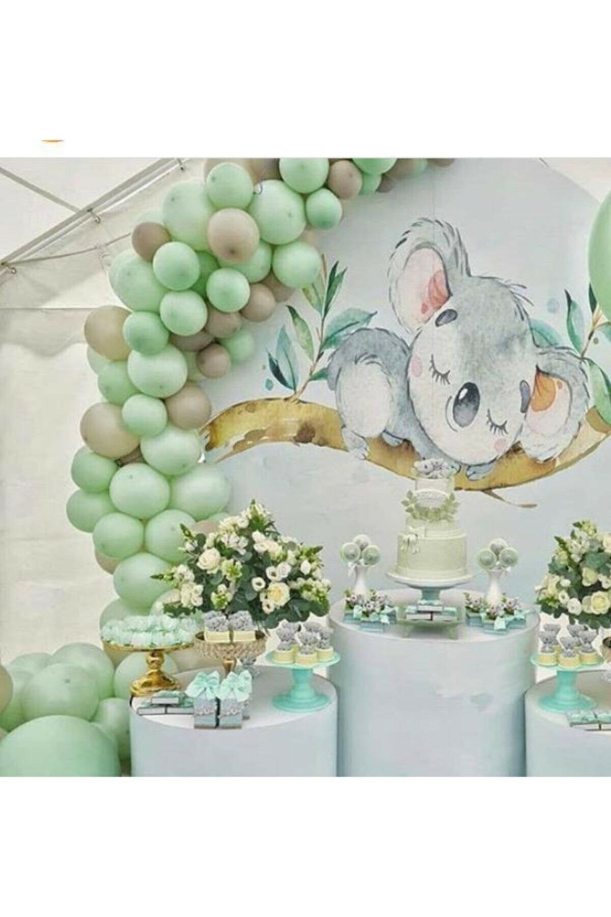 Pastel Gri Yeşil Balon Balon Zinciri 100 Adet