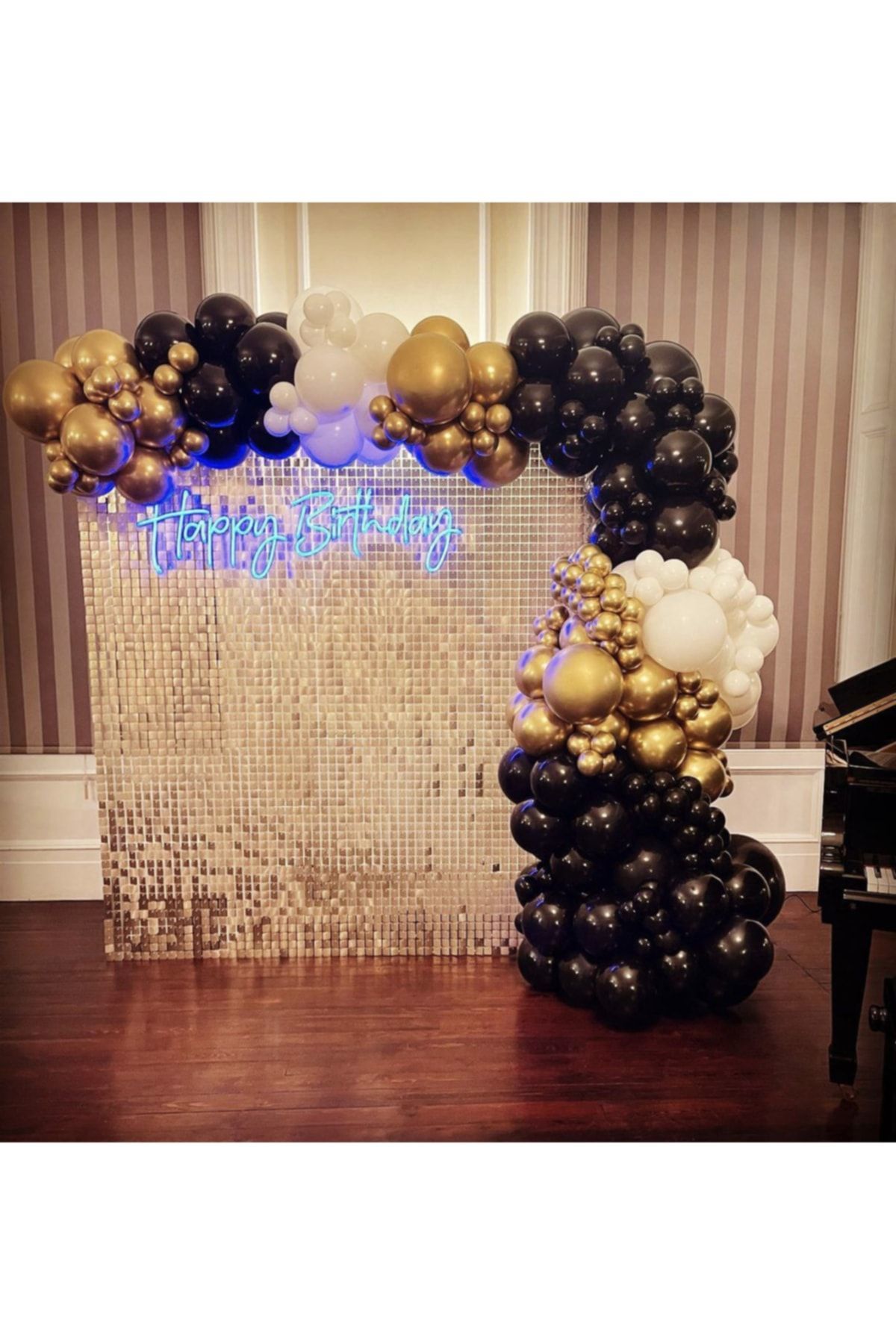 Krom Gold Pastel Siyah Ve Beyaz Balon Zinciri 100 Adet