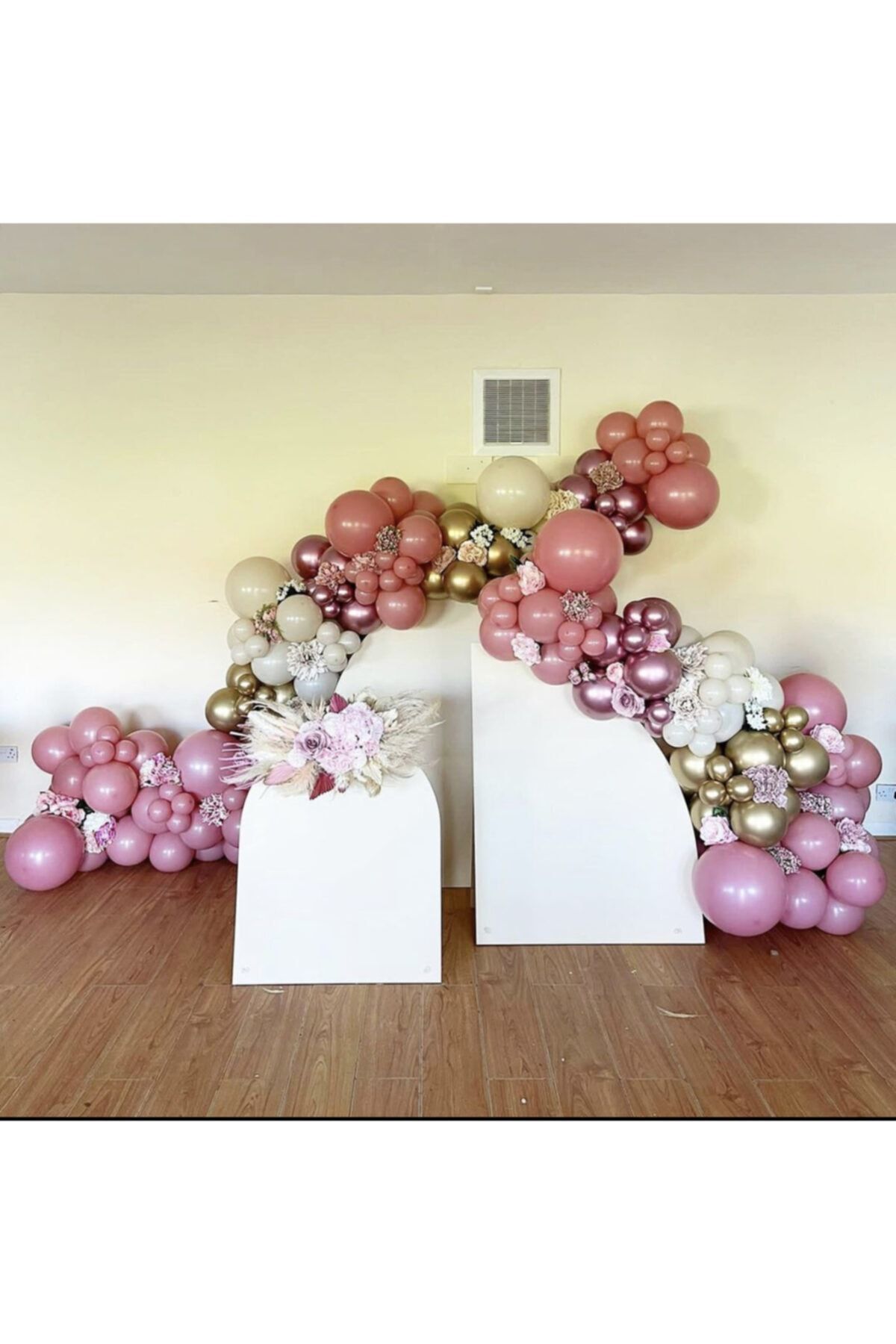 Krom Gold Pembe Beyaz Toz Pembe Ve Yaban Çileği Balon Zinciri 100 Adet