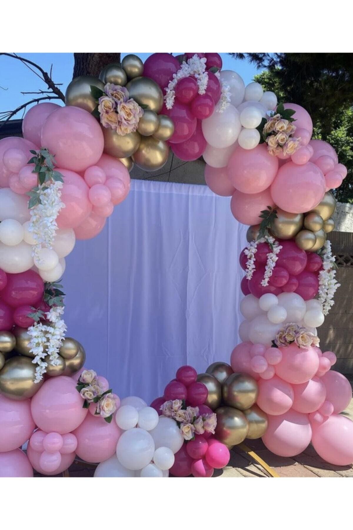 Krom Gold Makaron Pembe Pastel Beyaz Ve Fuşya Balon Zinciri 100 Adet
