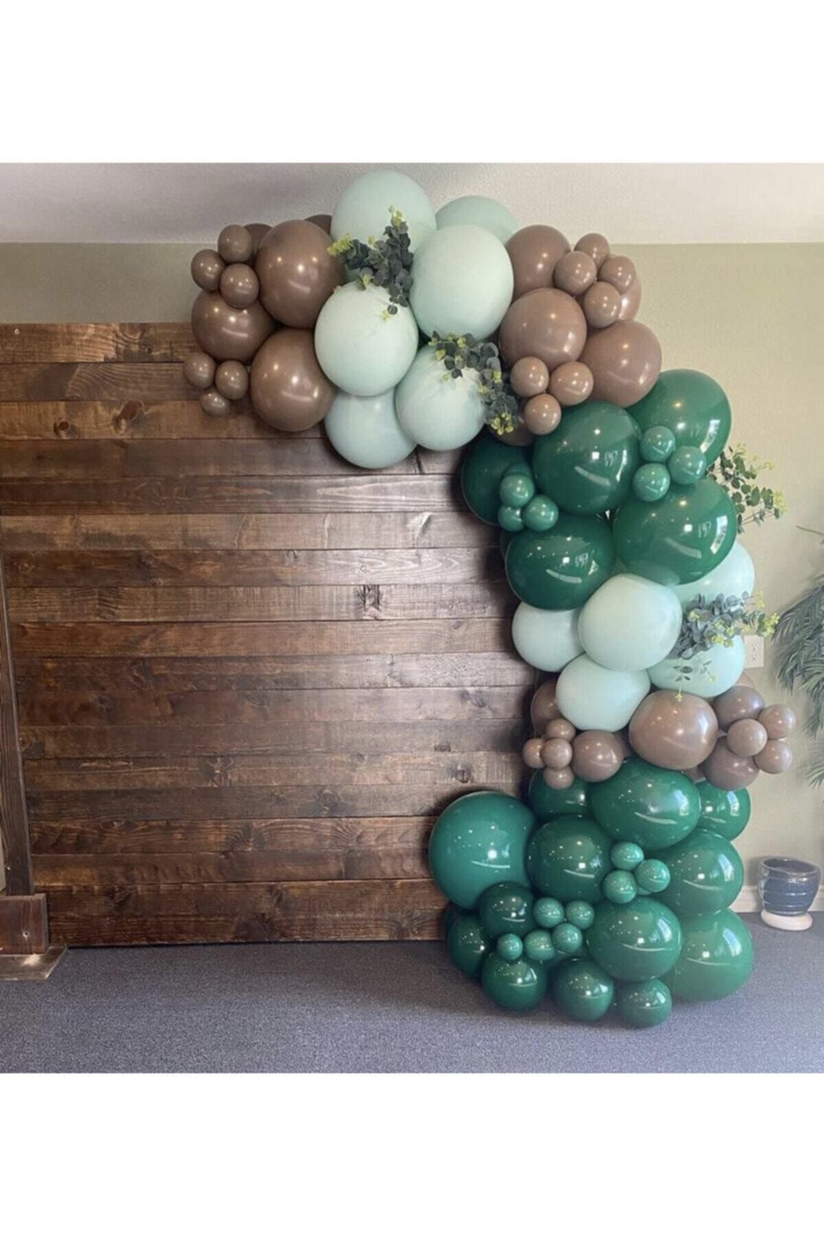 Pastel Koyu Yeşil Çikolata Kahve Ve Mint Yeşili Balon Zinciri 100 Adet