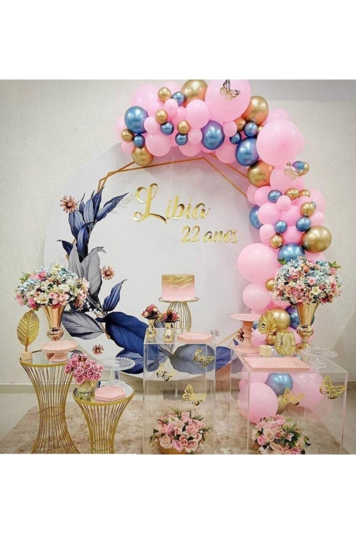 Krom Gold Krom Mavi Ve Makaron Pembe Balon Zinciri 100 Adet