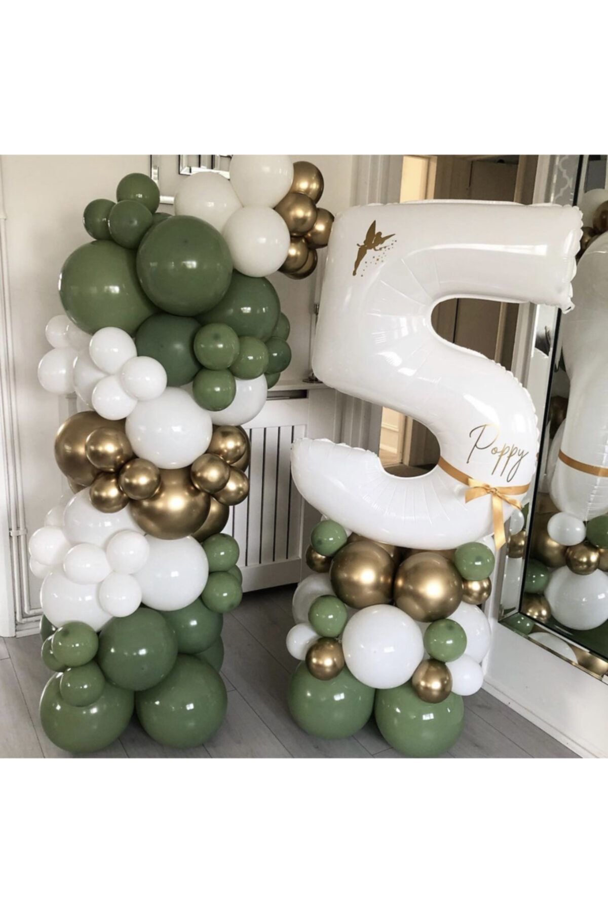 Krom Gold Adaçayı Ve Beyaz Balon Zinciri 100 Adet