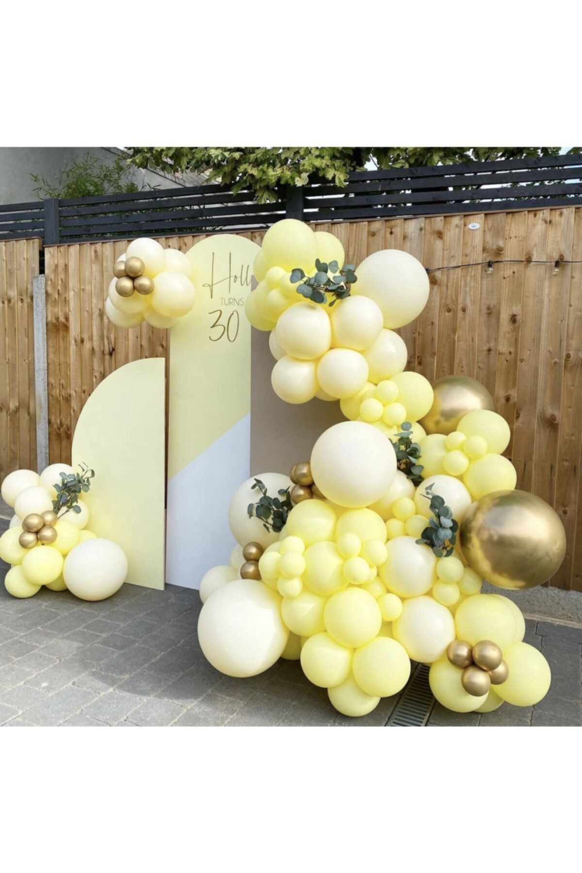 Krom Gold Limon Konsepti Makaron Sarı Balon Zinciri 100 Adet