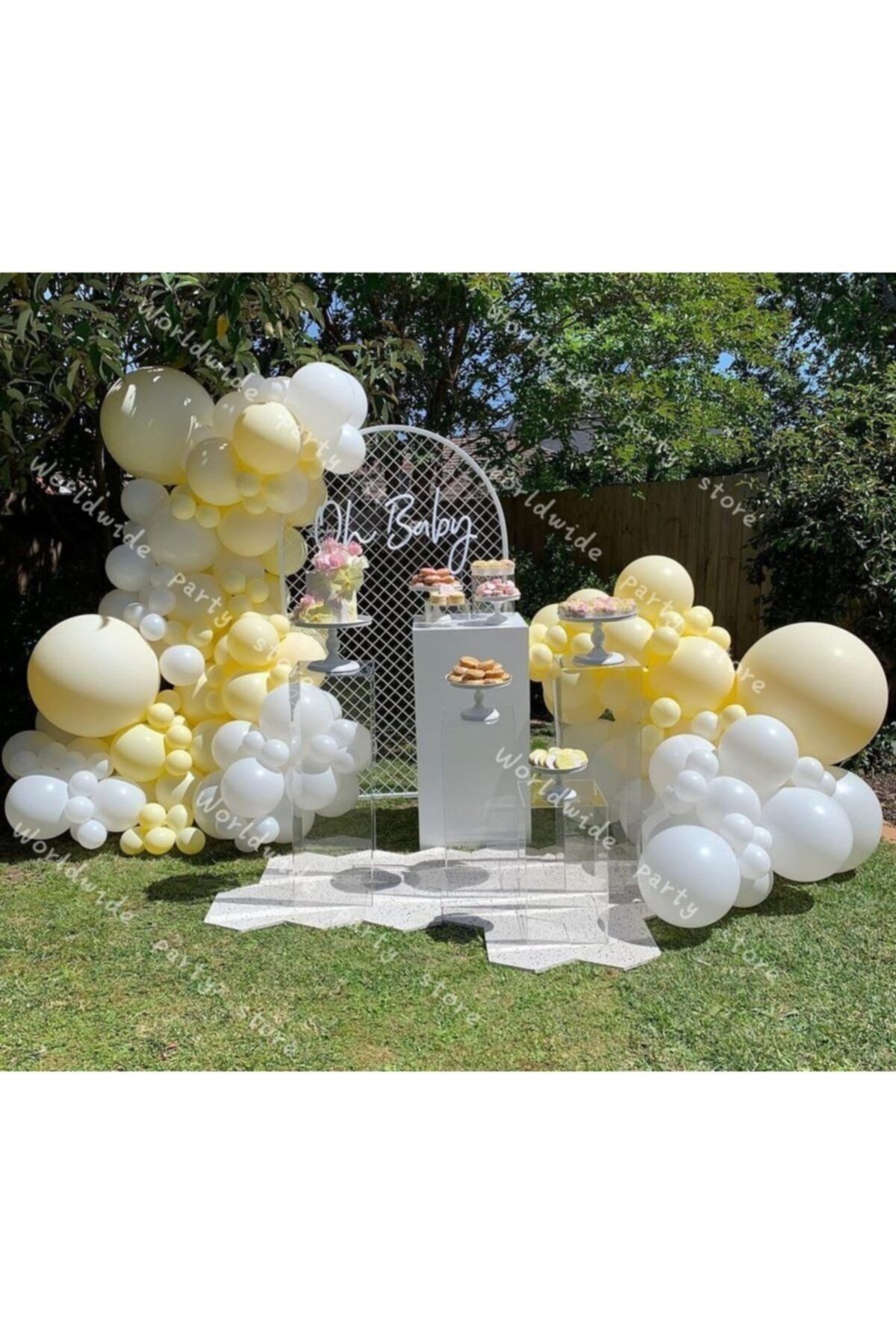 Makaron Sarı Ve Beyaz Balon Zinciri 100 Adet