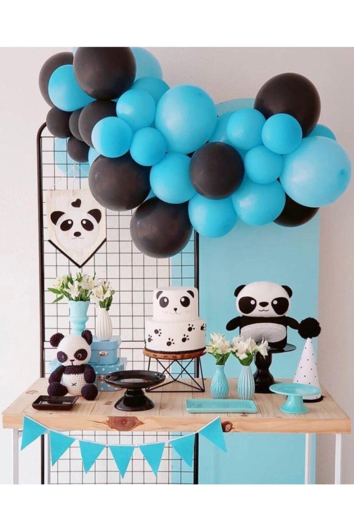 Pastel Balon Balon Mavi Siyah Balon Zincir
