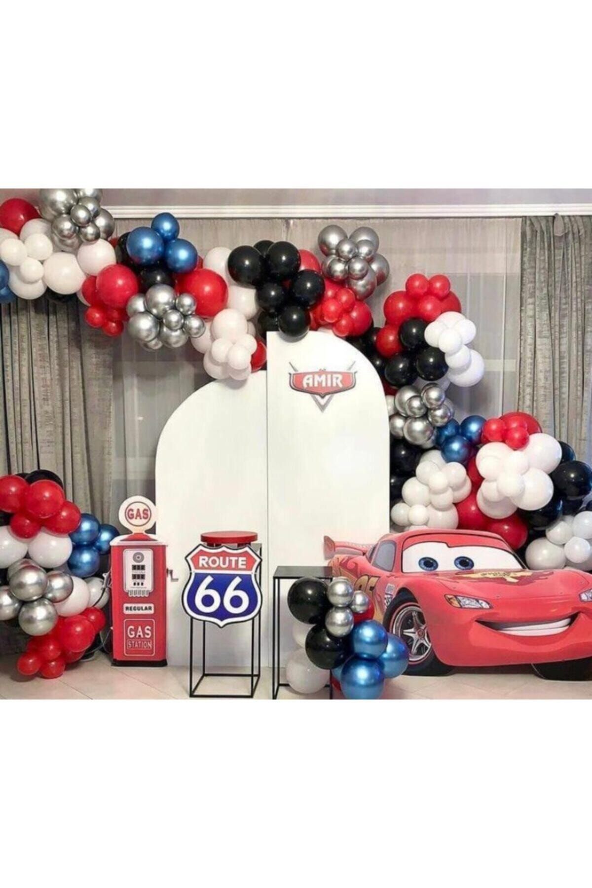 Krom Gümüş Mavi Pastel Siyah Kırmızı Ve Beyaz Balon Zinciri 100 Adet