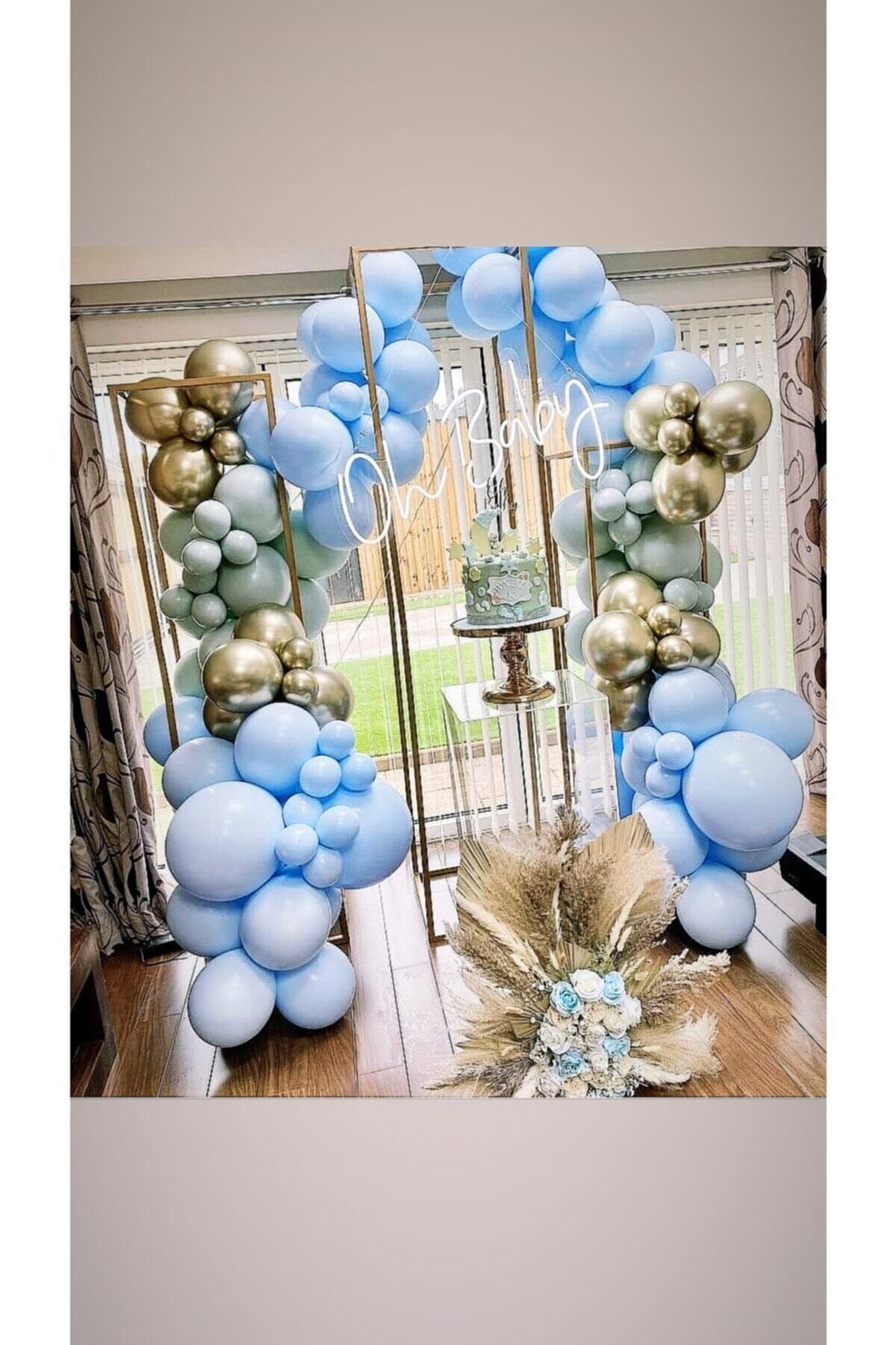 Krom Gold Makaron Mavi Ve Küf Yeşili Balon Zinciri 100 Adet