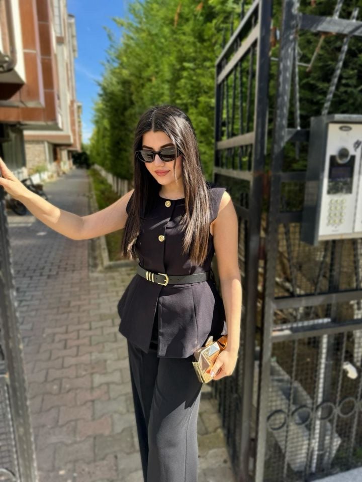 ZR MUADİL PREMİUM KEMERLİ GOLD DÜĞMELİ YELEK SİYAH
