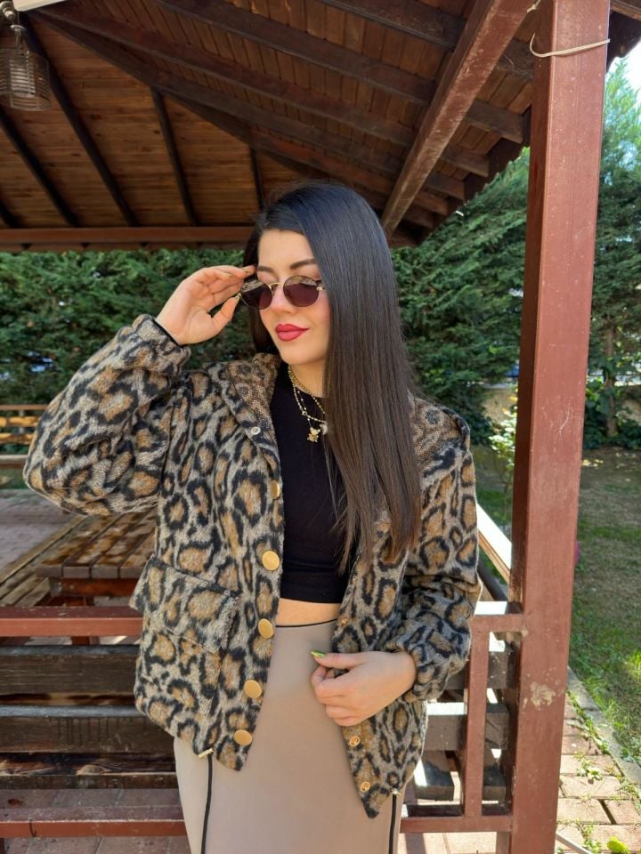 PREMİUM kapüşonlu leopar ceket