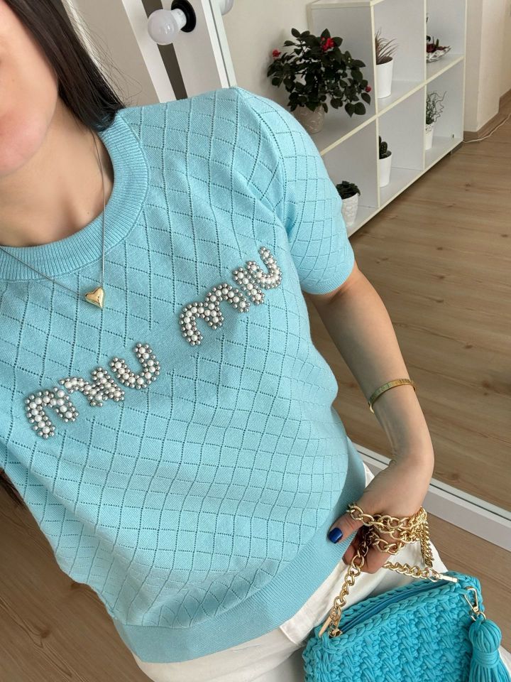m*u m*u inci çakımlı bluz mavi