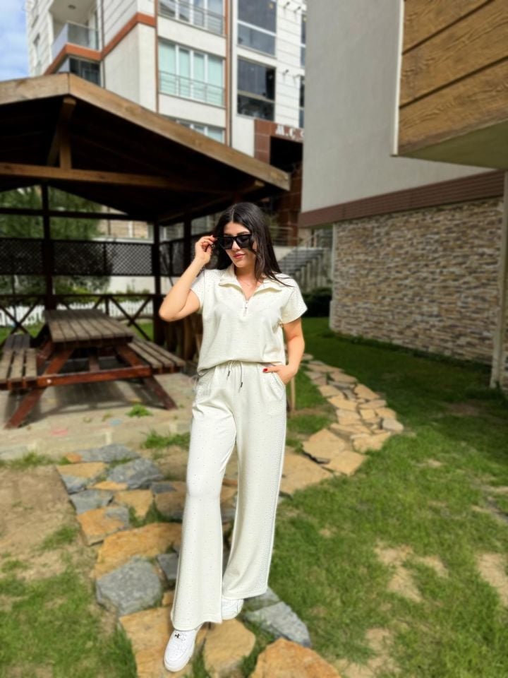 özel üretim premium modal taşlı takım ekru