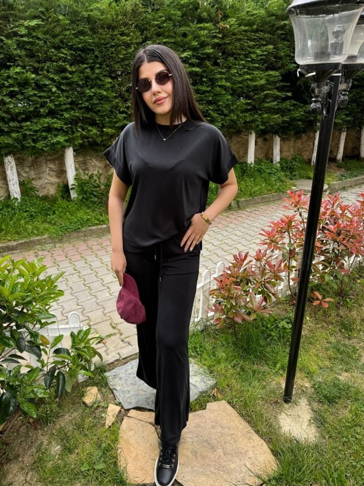 karol kısa kollu lüx  modal kumaş takım siyah