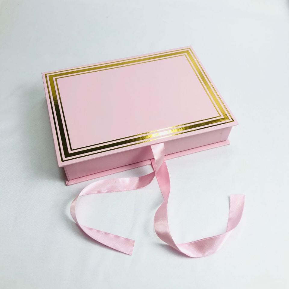 KARTON ÇİKOLATA KUTUSU SATEN KURDELELİ KİTAP KUTU Pembe