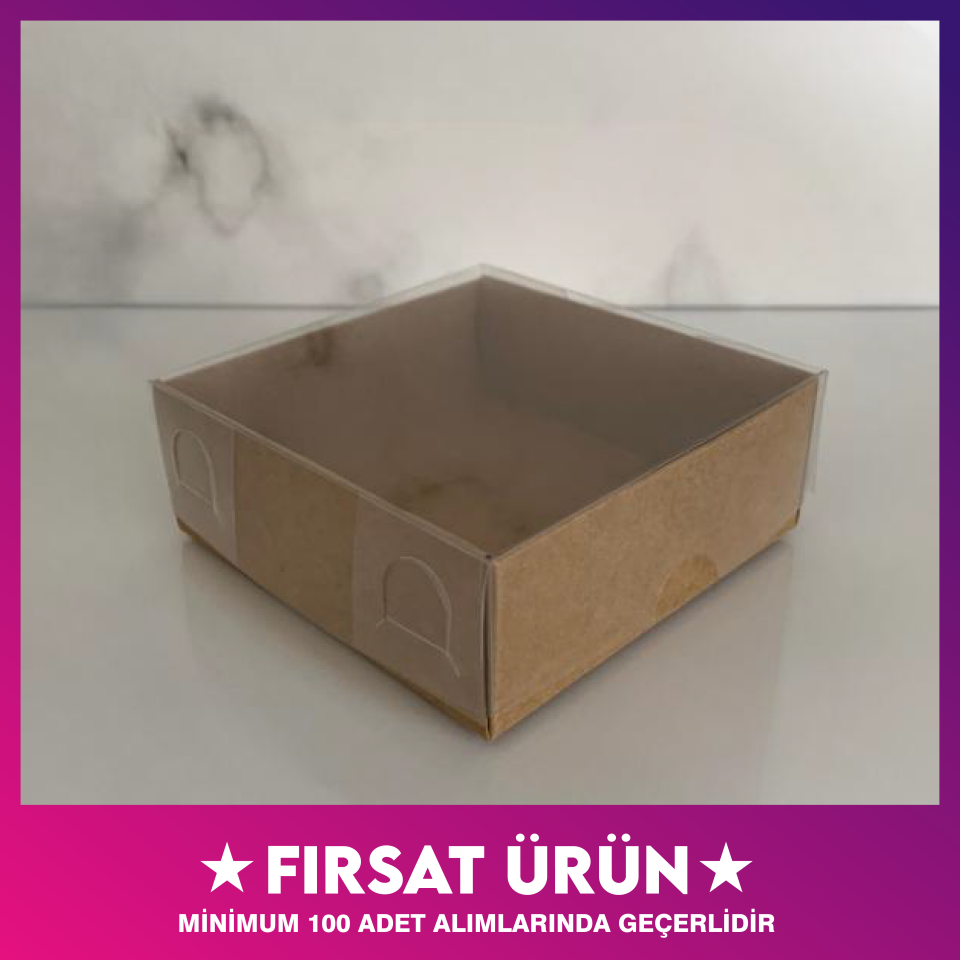 8x8x3 ÖLÇÜLÜ ALTI KRAFT ÜST ASETAT KUTU FIRSAT ÜRÜN