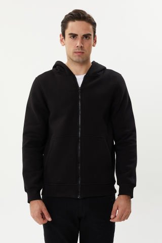 Twister ESW 2889 Black Kapşonlu Fermuarlı Erkek Sweat Ceket Siyah