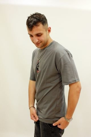 Cazador 4186 Sırt Baskılı Relax Fit Bisiklet Yaka Erkek T-Shirt K.Gri
