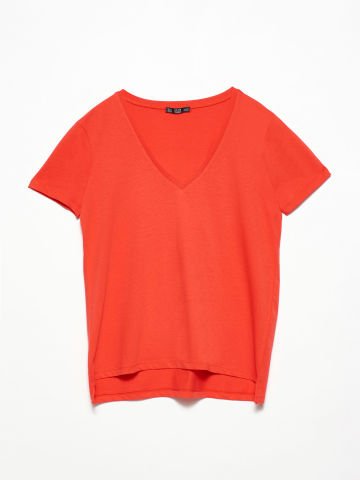 Dilvin 3470 V Yaka Basic T-Shirt-Kırmızı