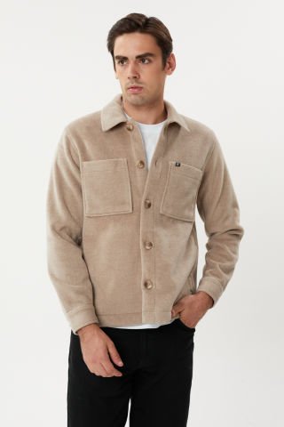 Twister EC 1006 Beige Cep Detaylı Düğmeli Erkek Kaşe Ceket Bej