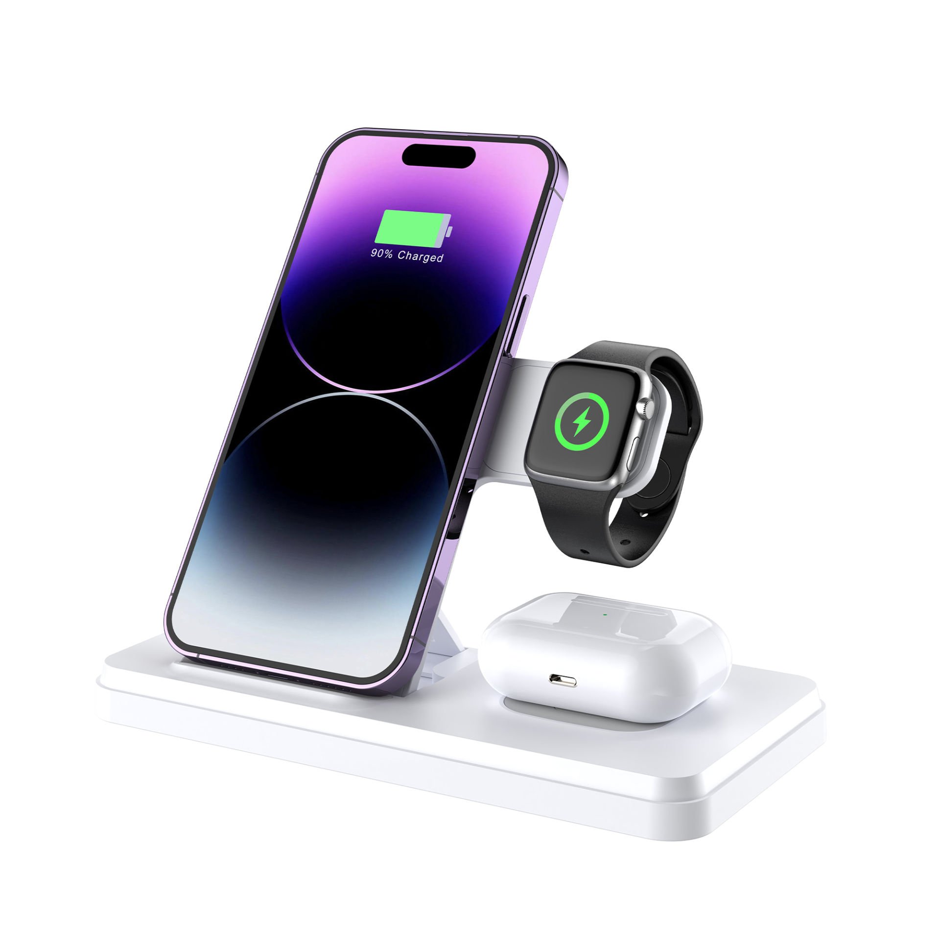 Linkage  3'ü 1 Arada Kablosuz Şarj Standı | 15W Hızlı Şarj | Telefon, Akıllı Saat ve Kulaklık Uyumlu | Type-C Kablo Dahil