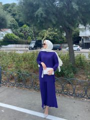 CHQEL Kadın Mor Tesettür Pantalon Tunik Piliseli İkili Takım