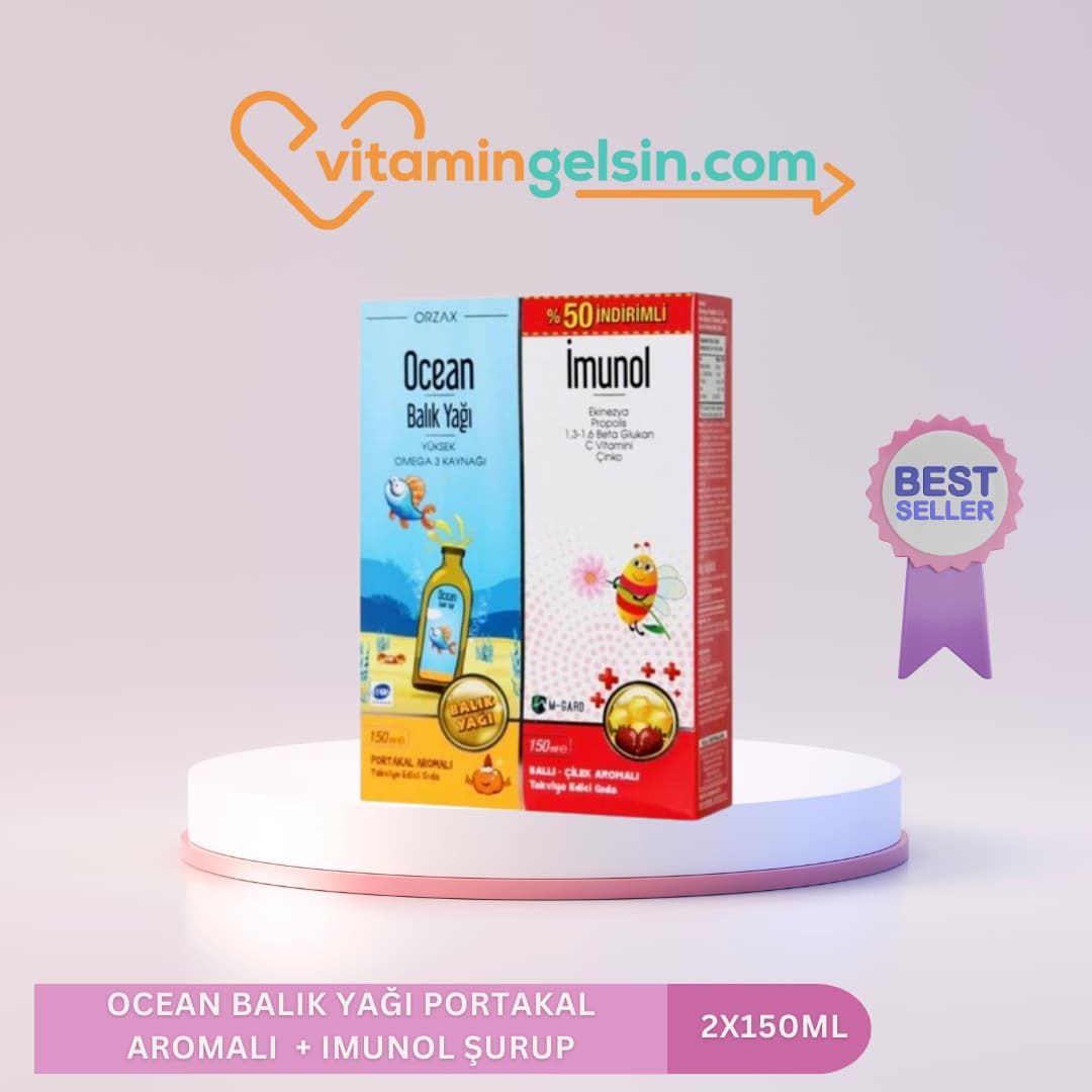 Ocean Balık Yağı Portakal Aromalı 150 ml + Imunol Şurup 150 ml - %50 İndirimli Kofre