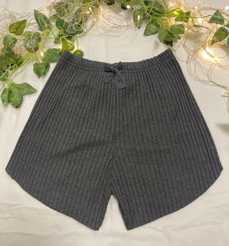 %100 Pamuk Kadın Fitilli Çizgili İnce Şort MF.Antrasit - S