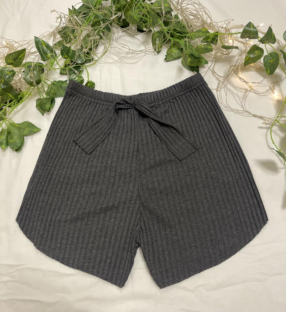 %100 Pamuk Kadın Fitilli Çizgili İnce Şort MF.Antrasit - S