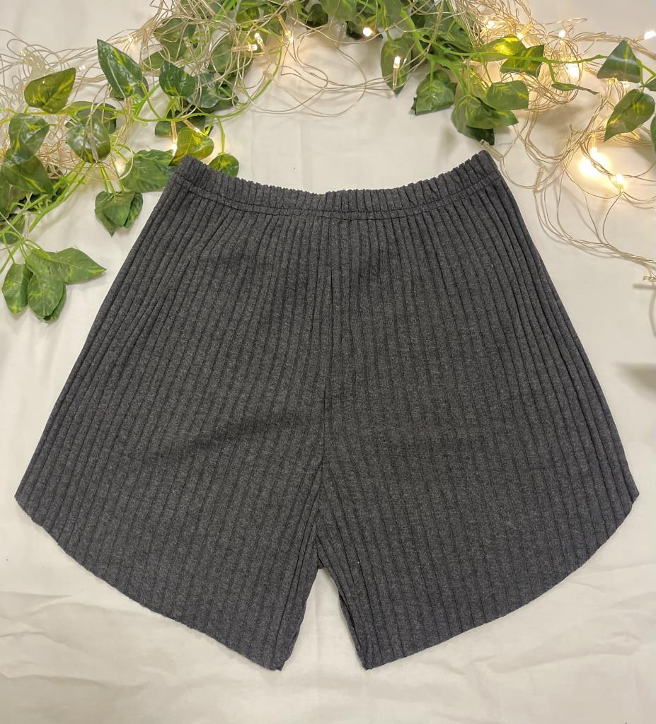 %100 Pamuk Kadın Fitilli Çizgili İnce Şort MF.Antrasit - S