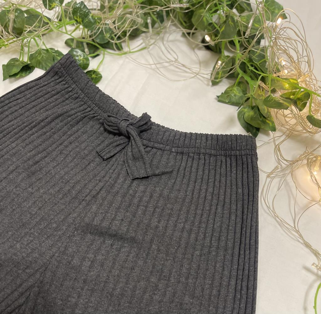 %100 Pamuk Kadın Fitilli Çizgili İnce Şort MF.Antrasit - S